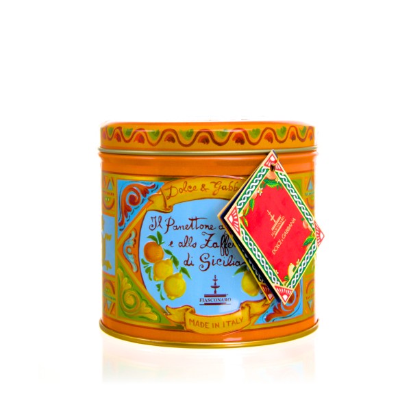 Fiasconaro Panettone mit Zitrusfrüchten und Safran D&G 100g Metalldose orange