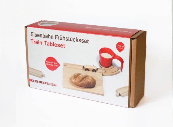 Neue Freunde Eisenbahn Frühstücksset mit Schneidebrett, Untersetzer und Tasse