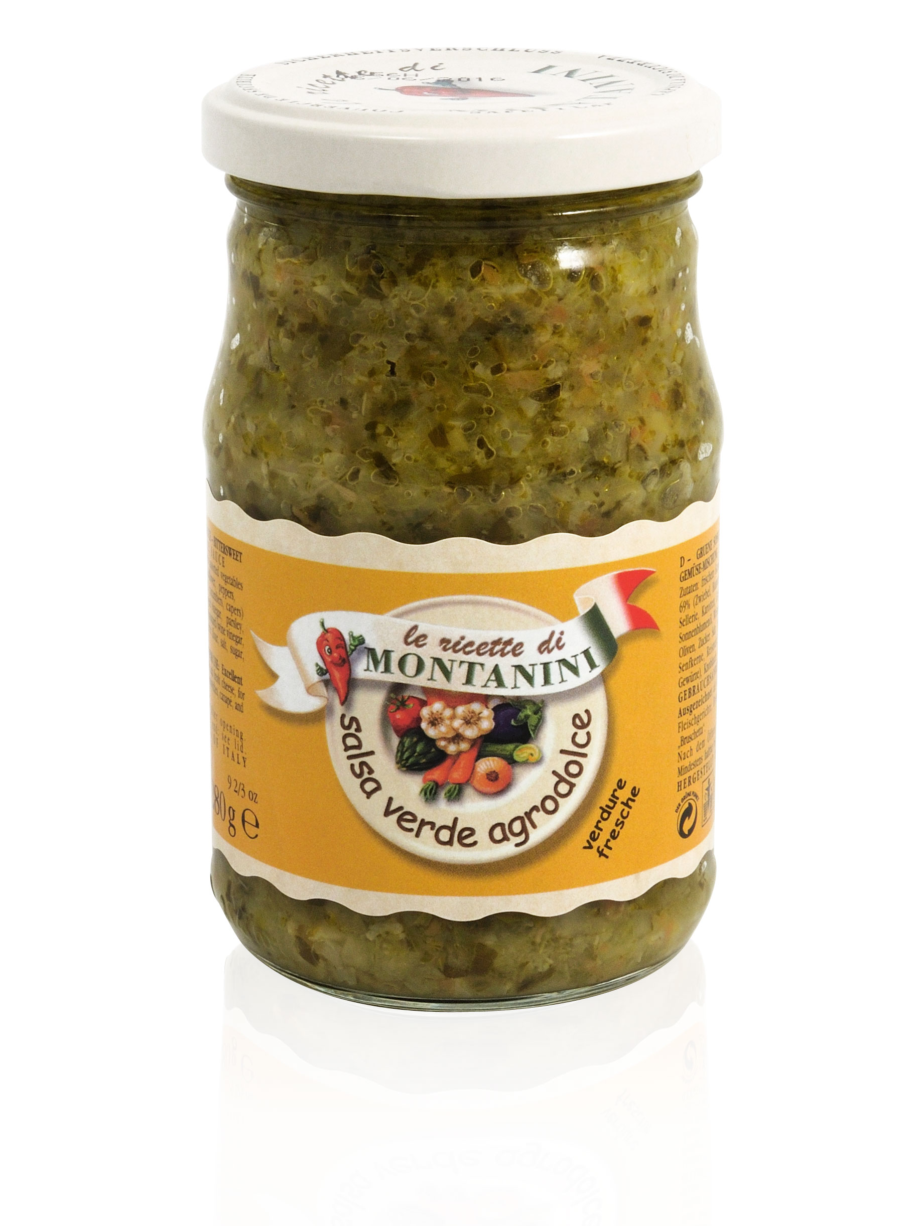 Montanini Salsa Verde Agrodolce - grüne Gemüse Dip-Sauce süß-sauer ...
