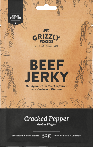 Grizzly Foods Beef Jerky Cracked Pepper - grober Pfeffer