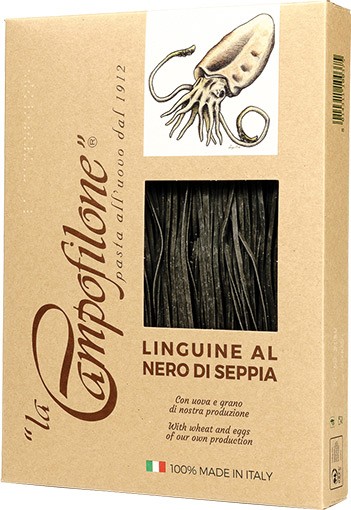 La Campofilone schwarze Linguine mit Ei und Tintenfischtinte