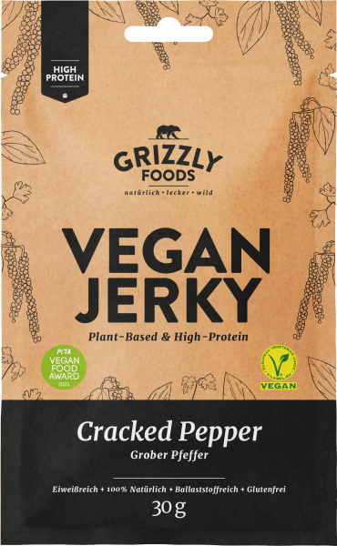 Grizzly Foods Vegan Jerky Cracked Pepper - grober Pfeffer