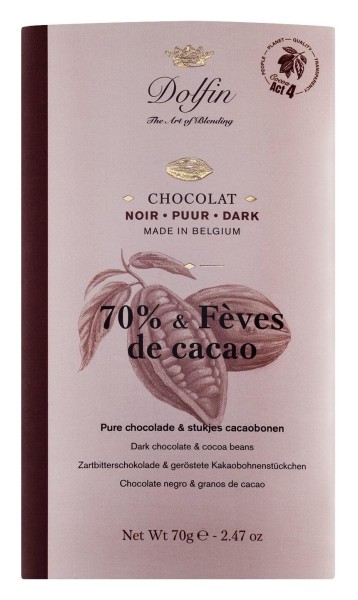 Dolfin Zartbitterschokolade 70% mit Kakaosplittern