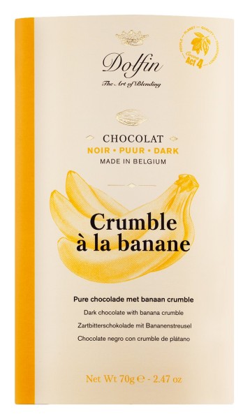 Dolfin Zartbitterschokolade mit ­Bananenstreusel