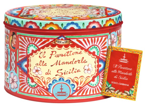Fiasconaro Panettone mit sizilianischen Mandeln D&G 1000g Metalldose rot