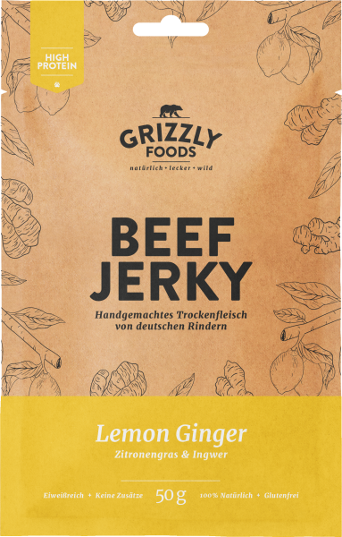Grizzly Foods Beef Jerky Lemon Ginger - Zitronengras &amp; Ingwer